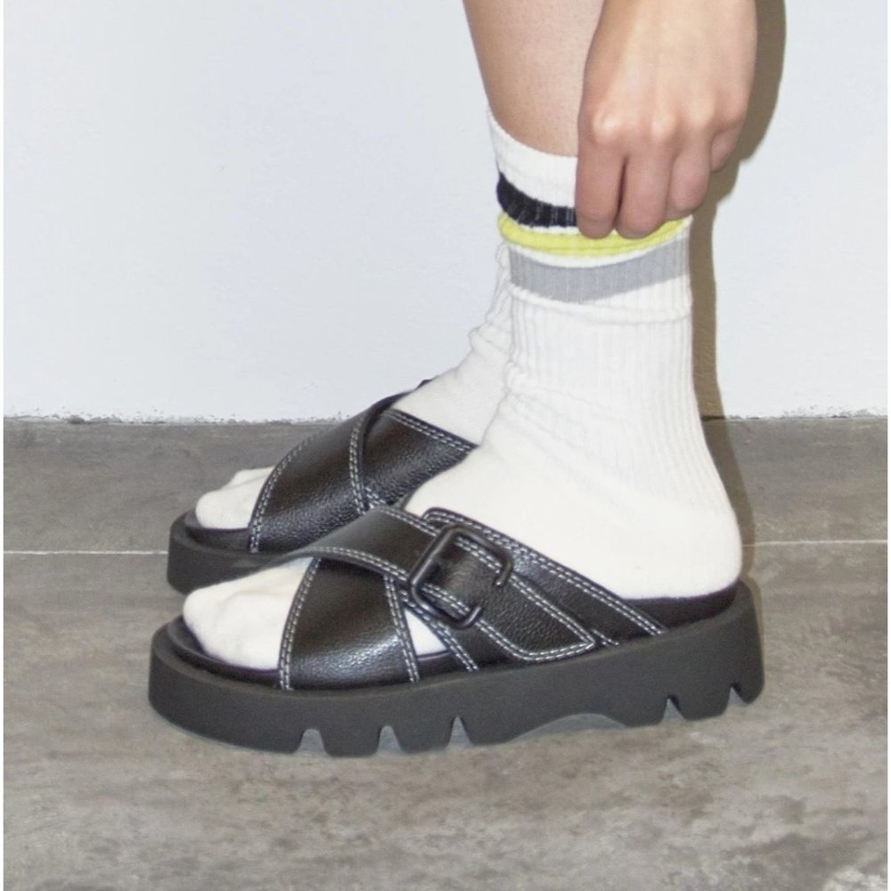 Miista Black Chunky Buckle Platform Sandals